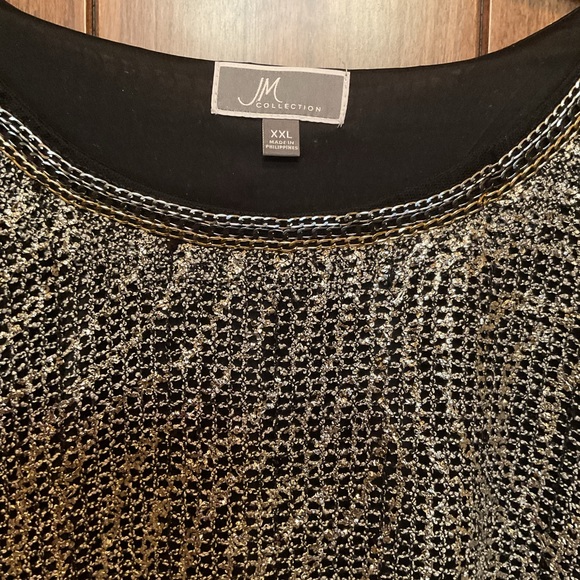 JM Collection Shimmering Black and Silver and Gold Tunic - Picture 2 of 4